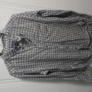 Men's Patagonia long sleeve Plaid Dress shirt blue/tan size size large